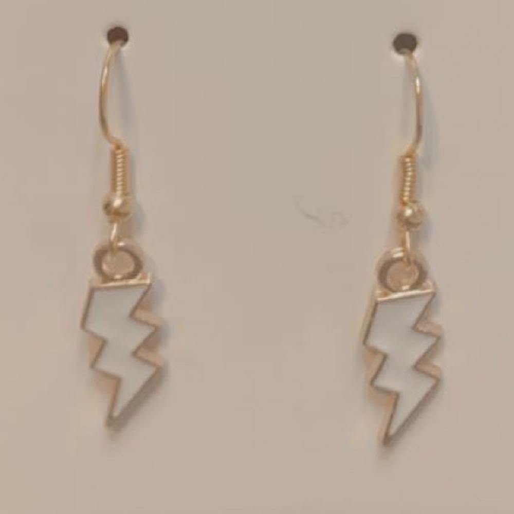 White lightning bolt earrings